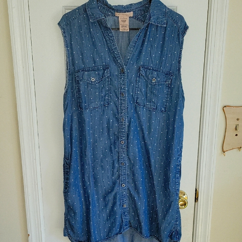 Philosophy Blue Polka Dot Denim Top